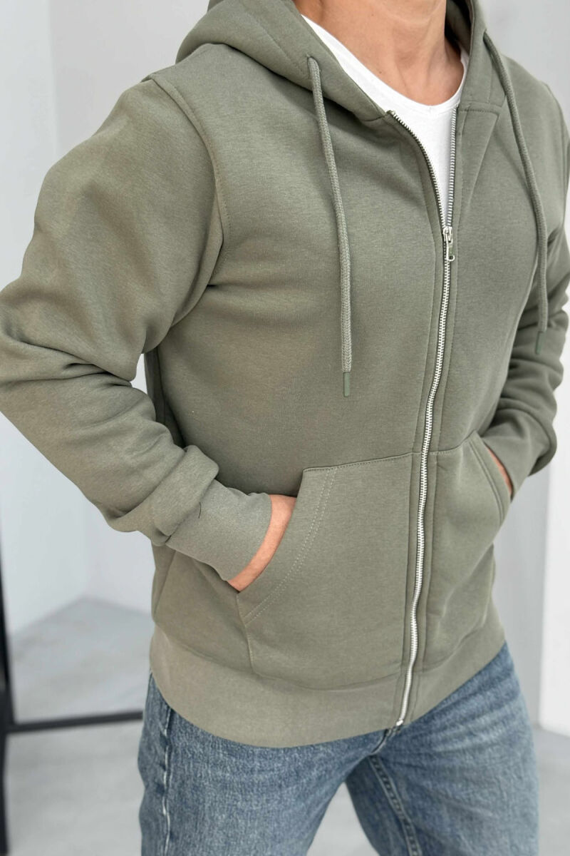 ONE COLOR FLUFFY ZIPPER HOOD MEN JACKET GREEN/JESHILE - 5