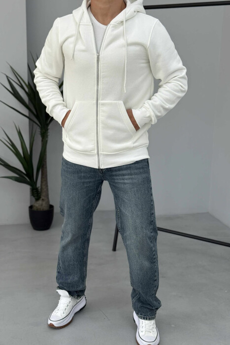 ONE COLOR FLUFFY ZIPPER HOOD MEN JACKET WHITE-E BARDHE - KLAUDIO FASHION