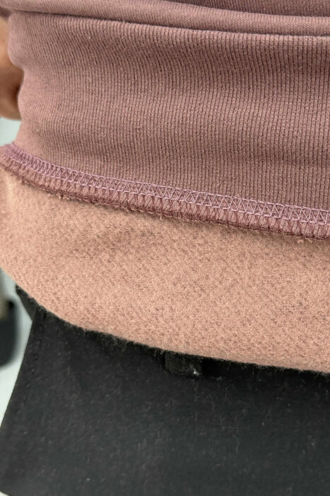 ONE COLOR FLUFFY ZIPPER NECK MEN SWEATSHIRT BROWN/KAFE - 3