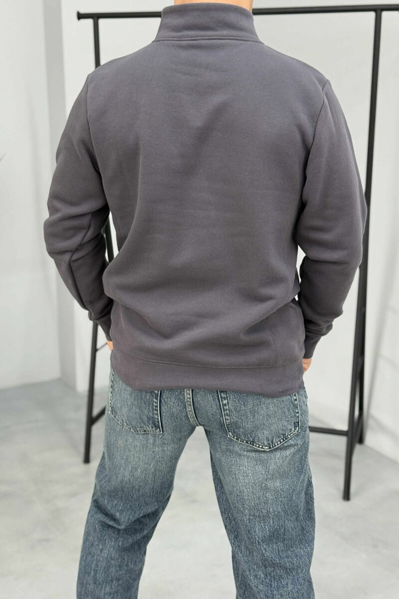 ONE COLOR FLUFFY ZIPPER NECK MEN SWEATSHIRT DARK GREY/GEE - 3