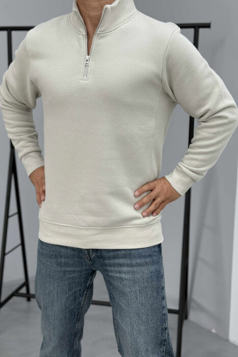 ONE COLOR FLUFFY ZIPPER NECK MEN SWEATSHIRT LIGHT GREY/GZ 