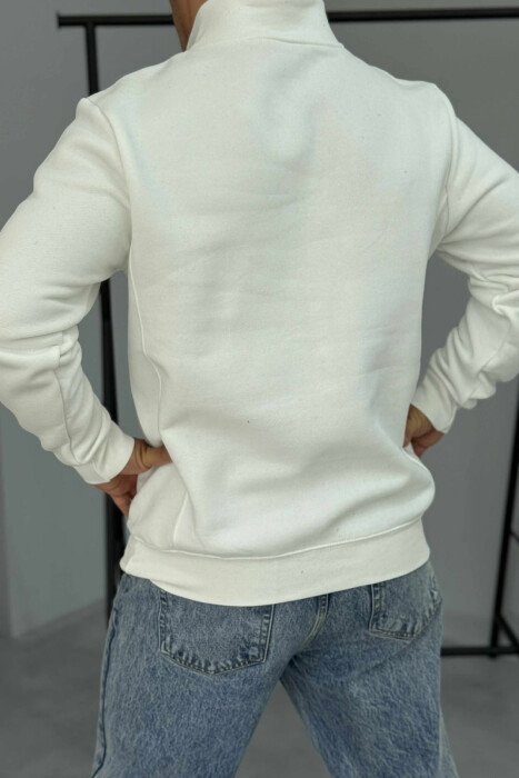 ONE COLOR FLUFFY ZIPPER NECK MEN SWEATSHIRT WHITE-E BARDHE - 2