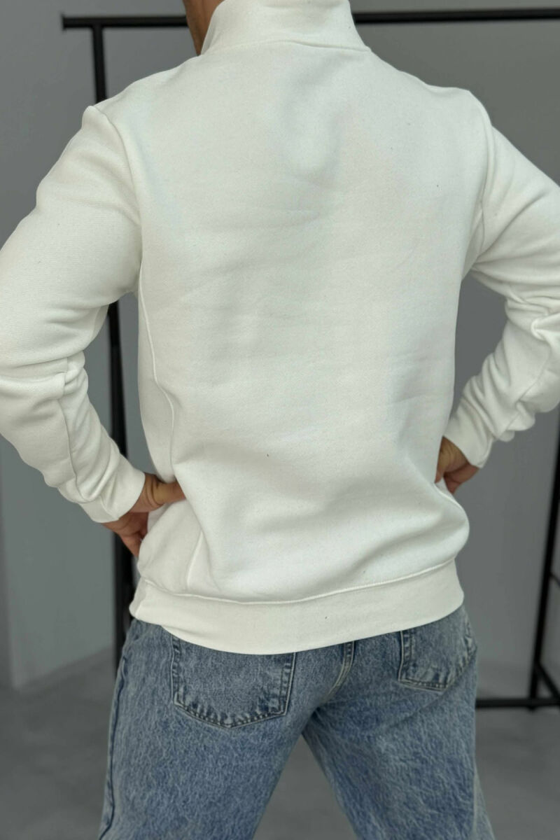 ONE COLOR FLUFFY ZIPPER NECK MEN SWEATSHIRT WHITE-E BARDHE - 2