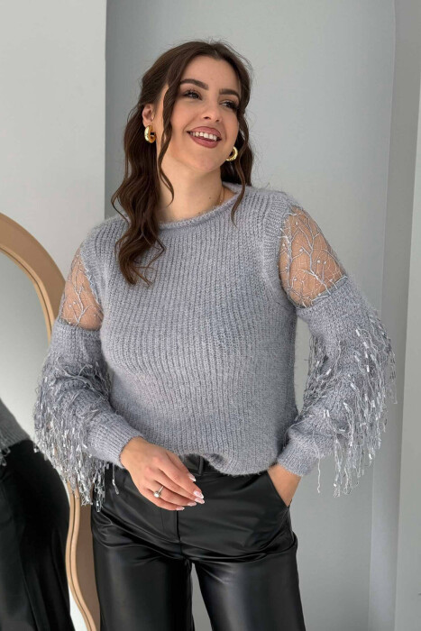 ONE COLOR FRINGE WOMEN SWEATER GREY/GRI - 1
