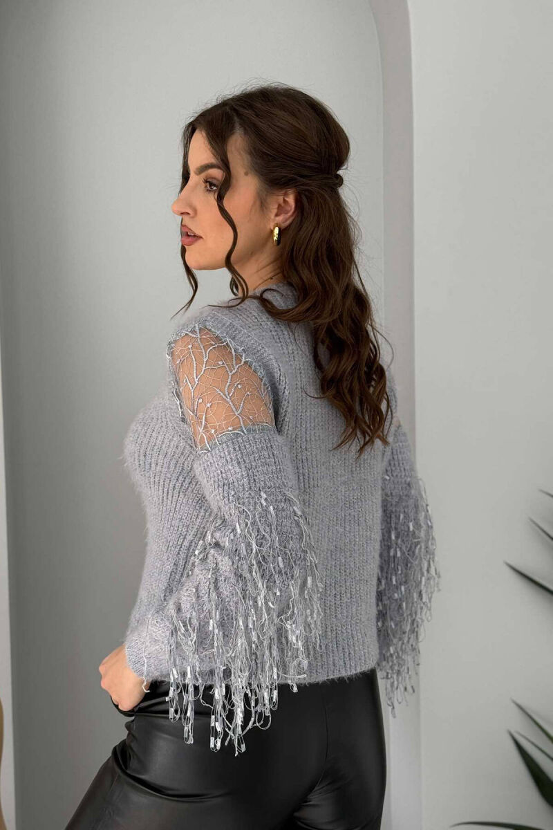 ONE COLOR FRINGE WOMEN SWEATER GREY/GRI - 2