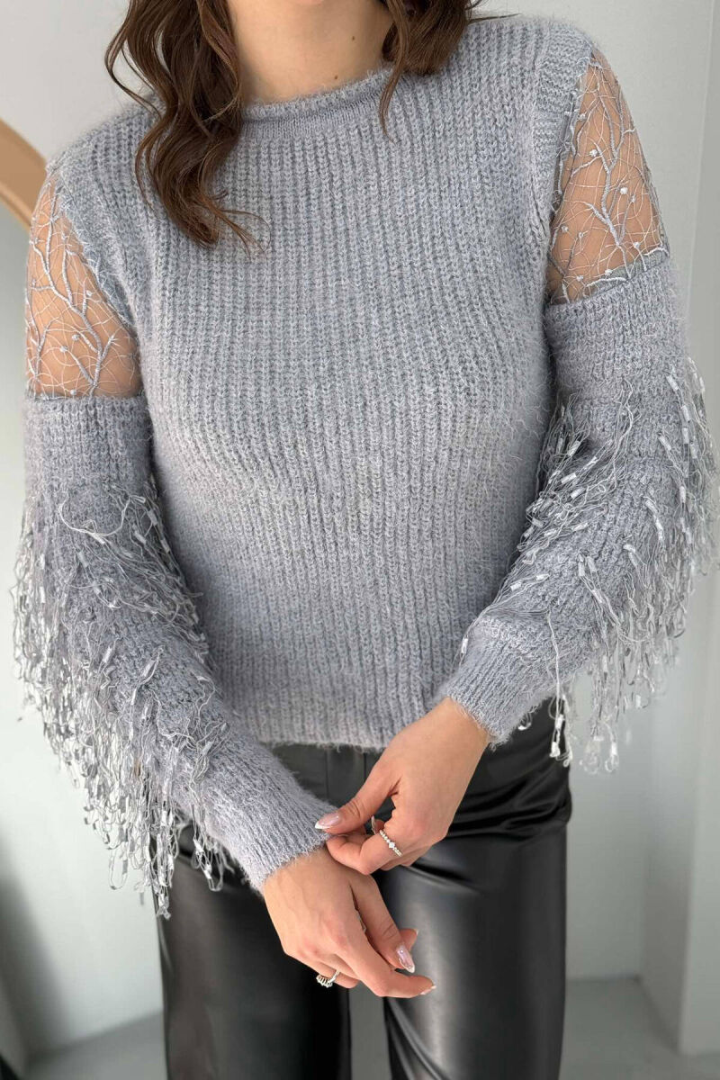 ONE COLOR FRINGE WOMEN SWEATER GREY/GRI - 3
