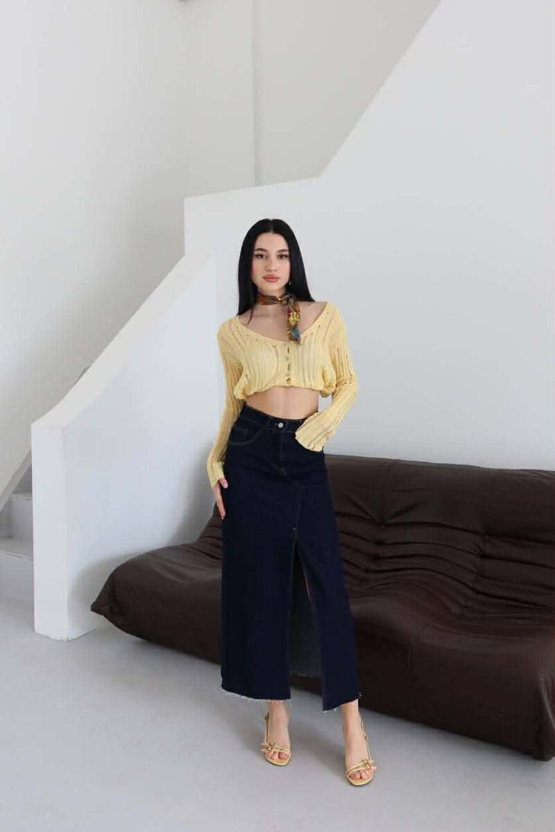 ONE COLOR FRONT CUT DENIM WOMAN SKIRT DARK BLUE/BEE - 3