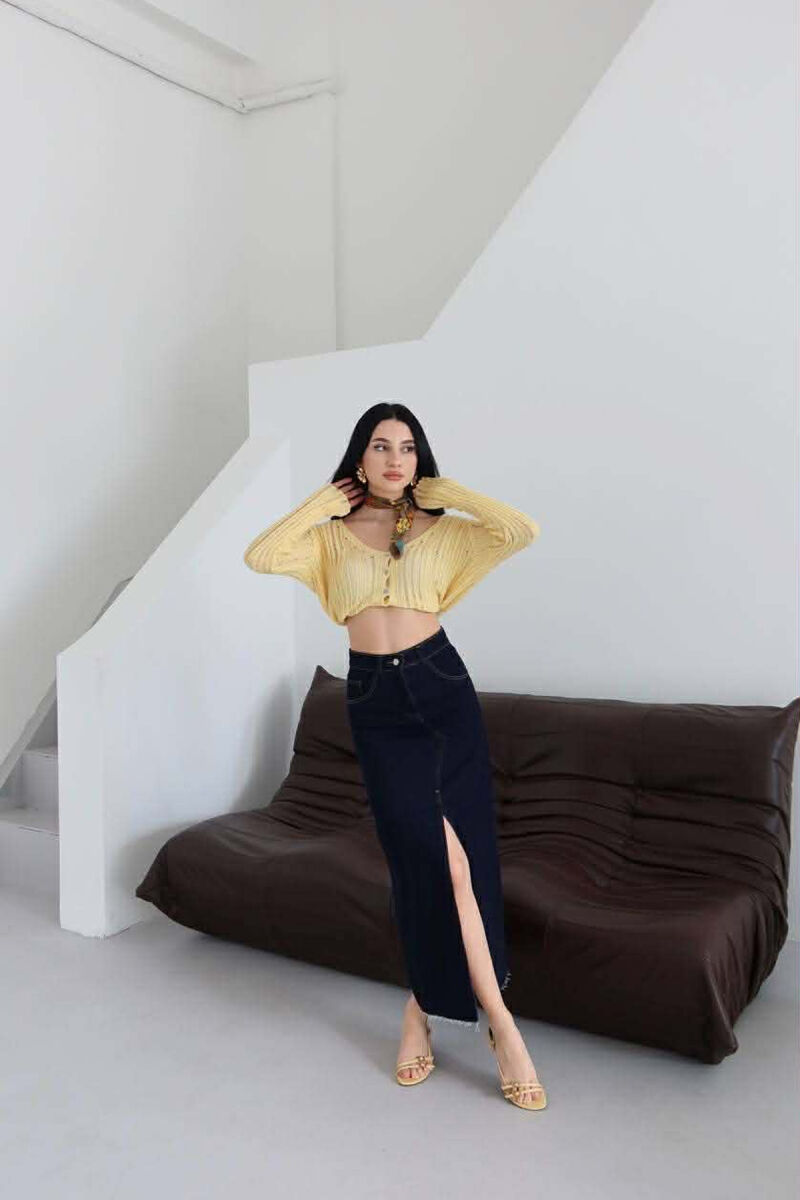 ONE COLOR FRONT CUT DENIM WOMAN SKIRT DARK BLUE/BEE - 4