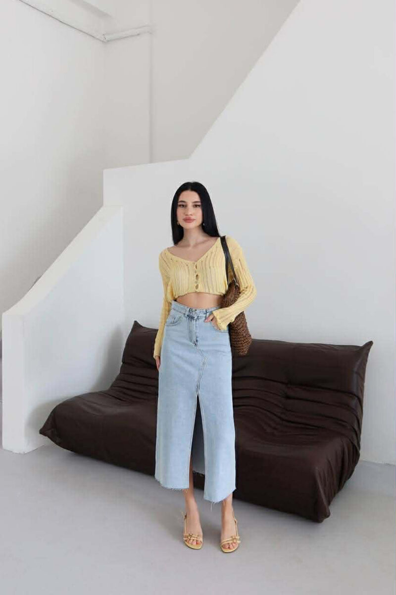 ONE COLOR FRONT CUT DENIM WOMAN SKIRT LIGHTBLUE/BZ - 1