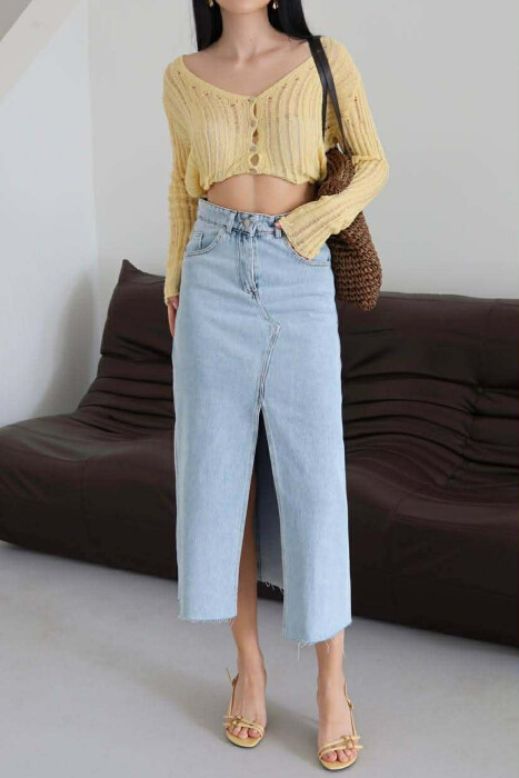 ONE COLOR FRONT CUT DENIM WOMAN SKIRT LIGHTBLUE/BZ - 3