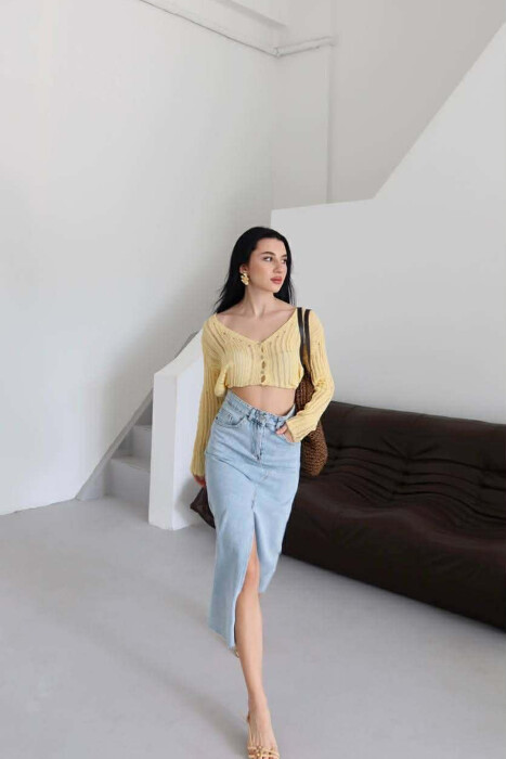 ONE COLOR FRONT CUT DENIM WOMAN SKIRT LIGHTBLUE/BZ - 5