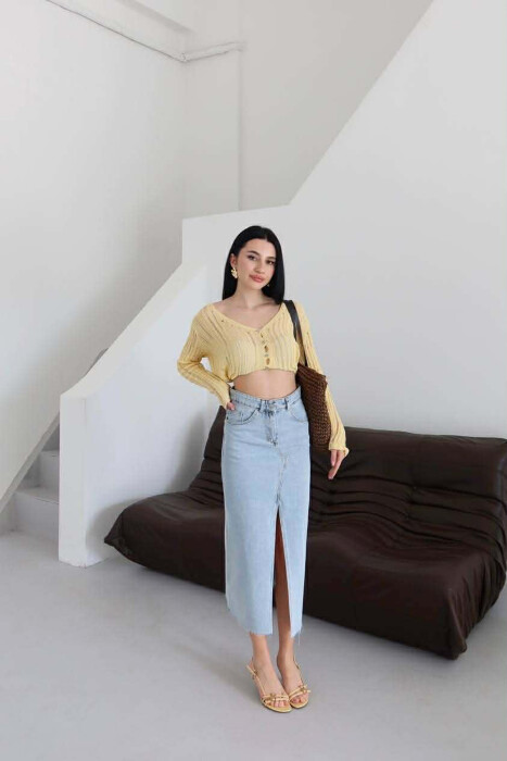 ONE COLOR FRONT CUT DENIM WOMAN SKIRT LIGHTBLUE/BZ - 6