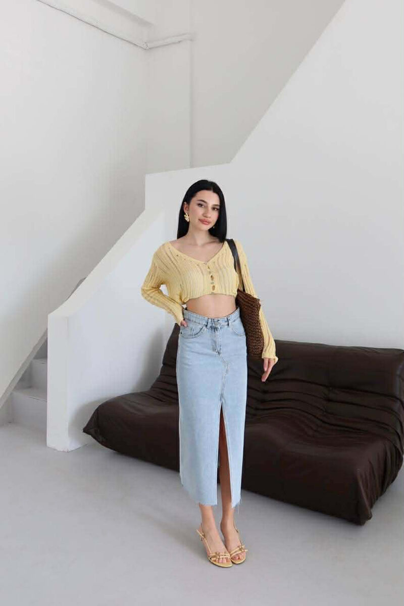ONE COLOR FRONT CUT DENIM WOMAN SKIRT LIGHTBLUE/BZ - 6