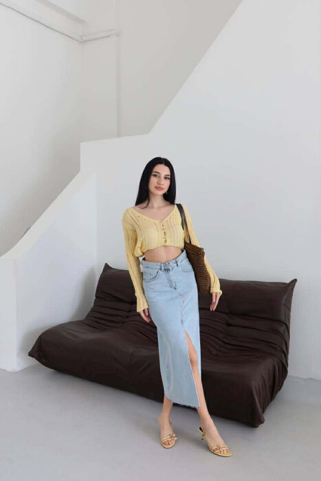 ONE COLOR FRONT CUT DENIM WOMAN SKIRT LIGHTBLUE/BZ - 7