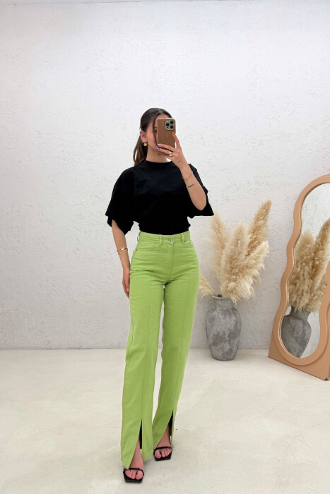 ONE COLOR FRONT CUTTED WOMAN JEANS GREEN/JESHILE - KLAUDIO FASHION