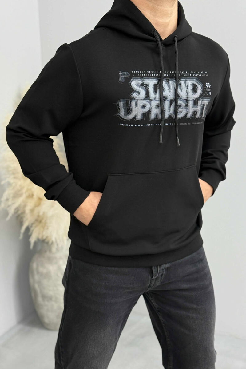 ONE COLOR FRONT DESIGN MEN HOODIE BLACK/ E ZEZE - 3