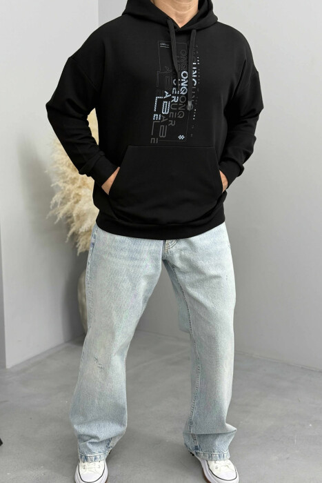 ONE COLOR FRONT DESIGN MEN HOODIE BLACK/ E ZEZE - 1