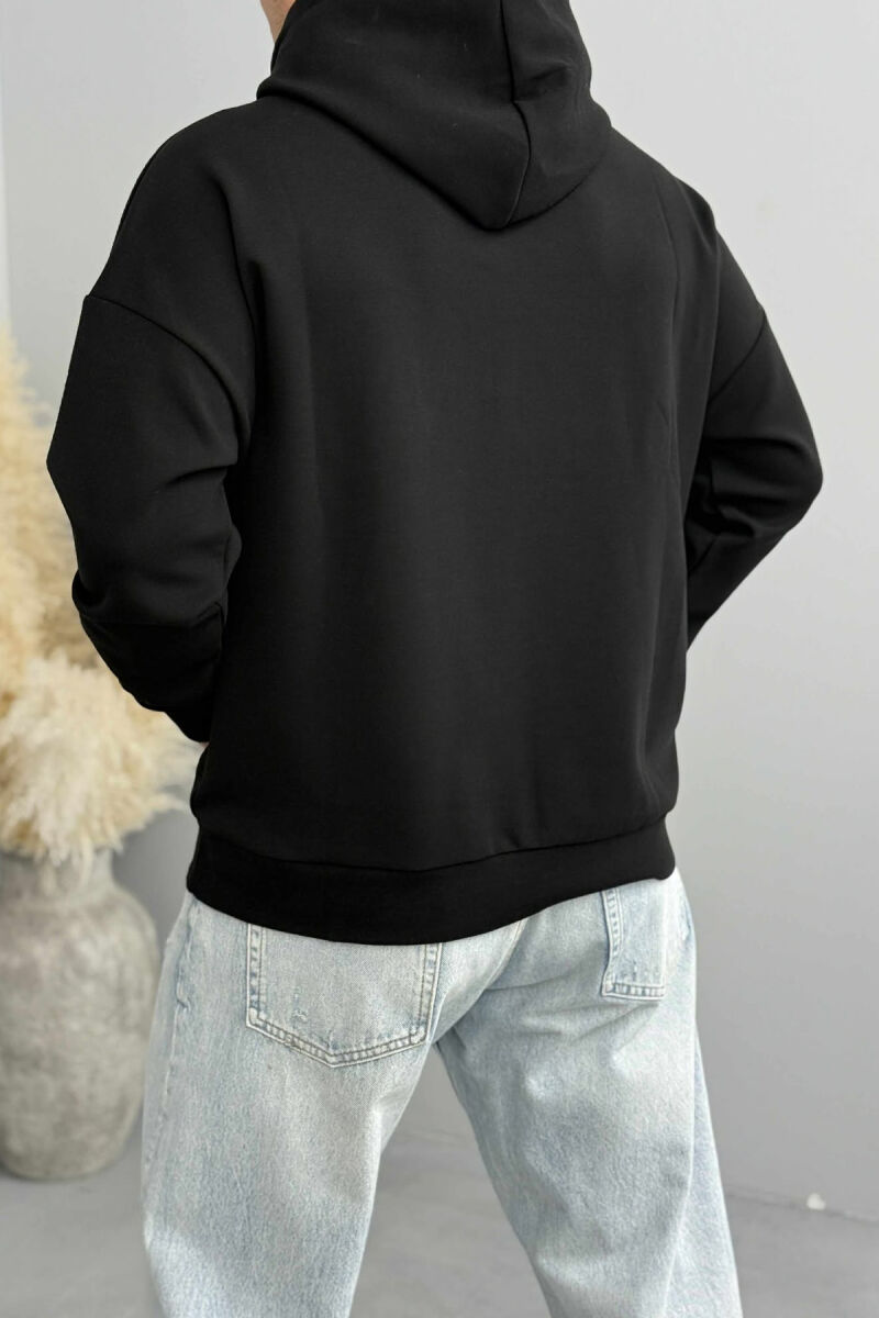 ONE COLOR FRONT DESIGN MEN HOODIE BLACK/ E ZEZE - 2