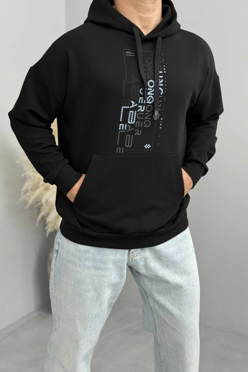 ONE COLOR FRONT DESIGN MEN HOODIE BLACK/ E ZEZE - 4