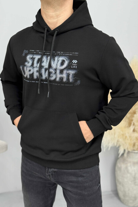 ONE COLOR FRONT DESIGN MEN HOODIE BLACK/ E ZEZE - KLAUDIO FASHION