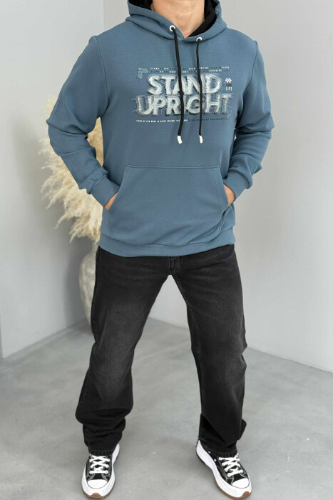 ONE COLOR FRONT DESIGN MEN HOODIE BLUE STONE/GK 