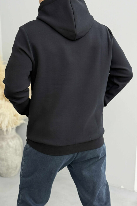 ONE COLOR FRONT DESIGN MEN HOODIE DARK BLUE/BEE - 3