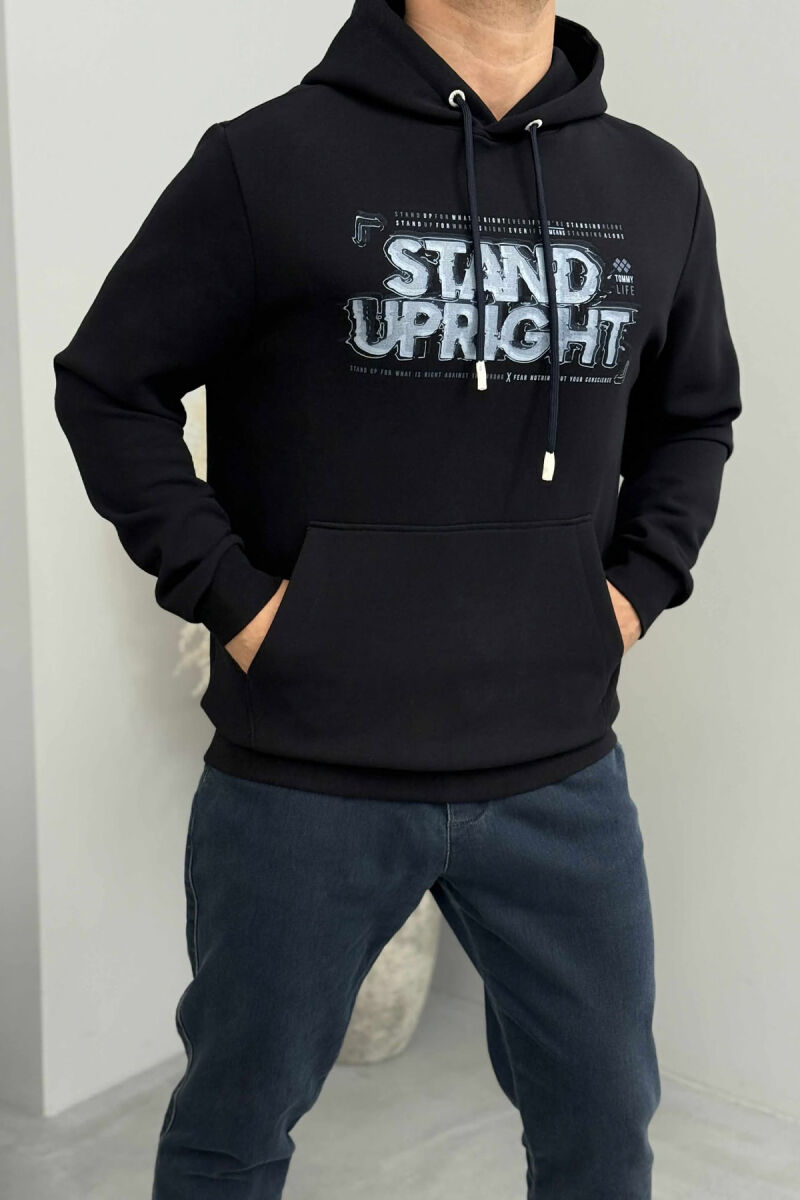 ONE COLOR FRONT DESIGN MEN HOODIE DARK BLUE/BEE - 3