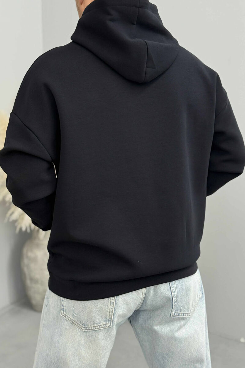 ONE COLOR FRONT DESIGN MEN HOODIE DARK BLUE/BEE - 2