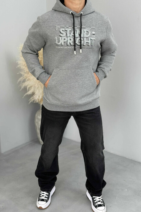 ONE COLOR FRONT DESIGN MEN HOODIE GREY/GRI 