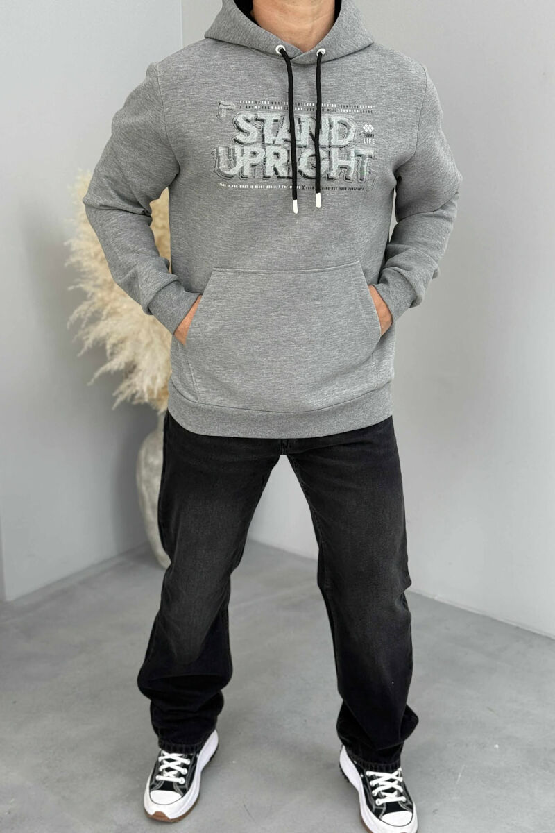 ONE COLOR FRONT DESIGN MEN HOODIE GREY/GRI - 1