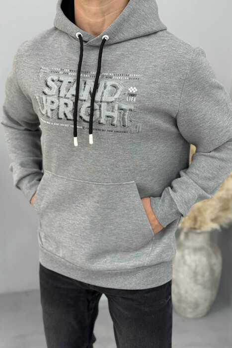 ONE COLOR FRONT DESIGN MEN HOODIE GREY/GRI - 3