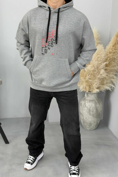 ONE COLOR FRONT DESIGN MEN HOODIE GREY/GRI - 1