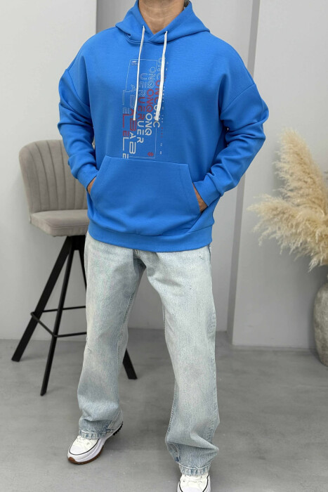 ONE COLOR FRONT DESIGN MEN HOODIE LIGHTBLUE/BZ 