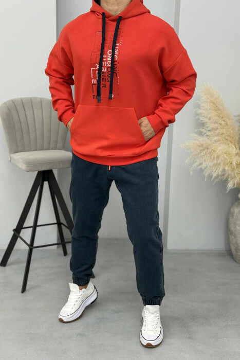 HOODIE NJËNGJYRËSHE ME DIZANJ PARA PËR MESHKUJ NË NGJYRËN E KUQE 