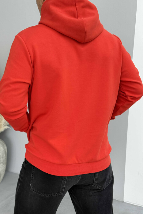 ONE COLOR FRONT DESIGN MEN HOODIE RED/E KUQE - 3