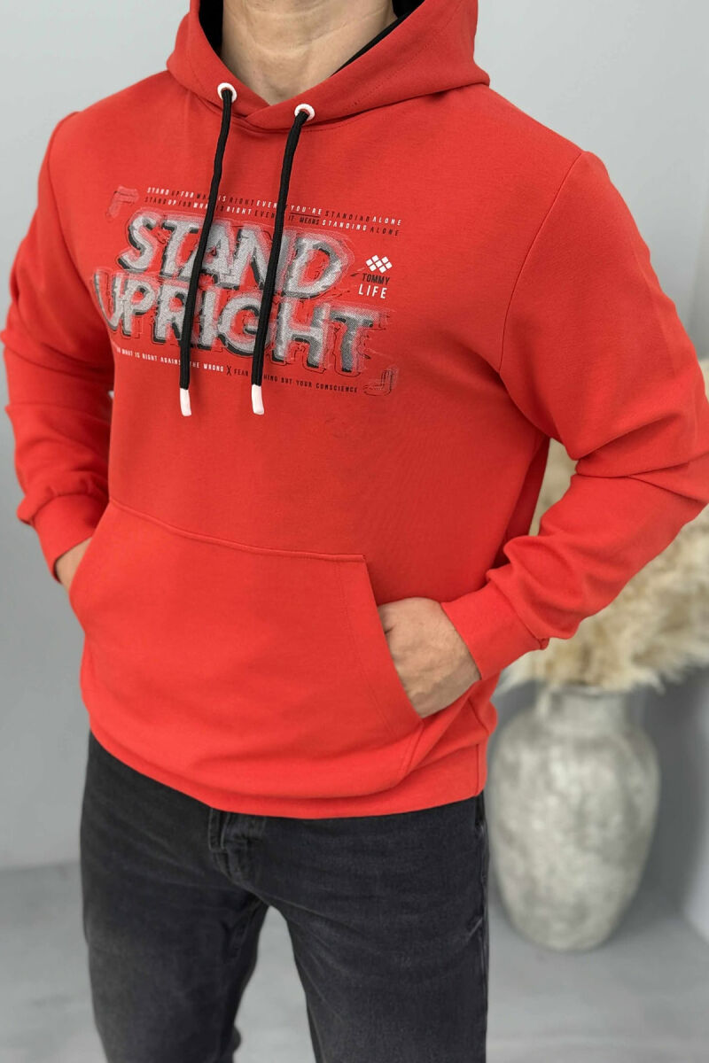 ONE COLOR FRONT DESIGN MEN HOODIE RED/E KUQE - 2