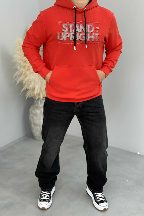 ONE COLOR FRONT DESIGN MEN HOODIE RED/E KUQE - 1