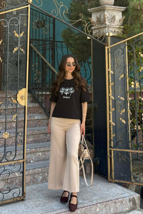 ONE COLOR FRONT DESIGN WOMAN T-SHIRT BLACK/ E ZEZE - 1