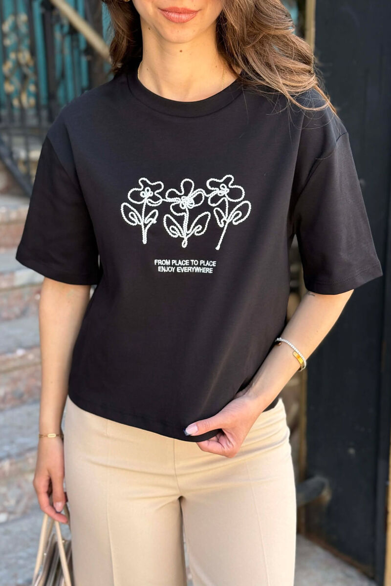 ONE COLOR FRONT DESIGN WOMAN T-SHIRT BLACK/ E ZEZE - 3