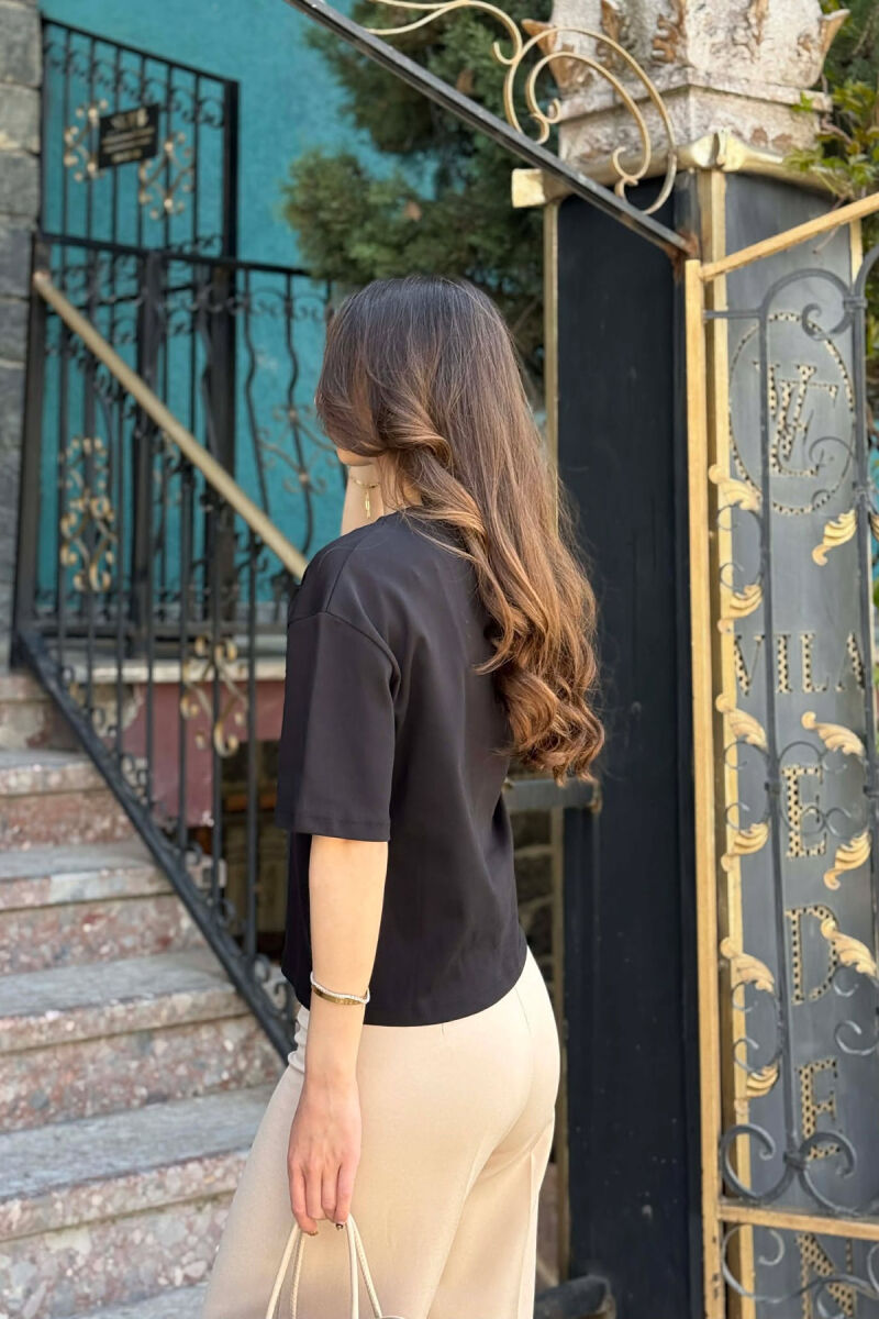 ONE COLOR FRONT DESIGN WOMAN T-SHIRT BLACK/ E ZEZE - 4
