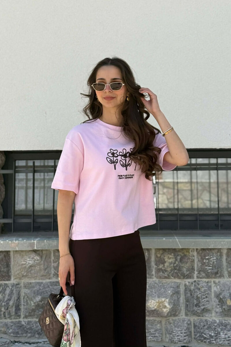 ONE COLOR FRONT DESIGN WOMAN T-SHIRT PINK/ROZE - 2