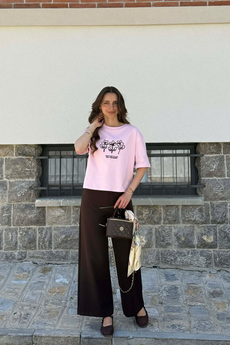 ONE COLOR FRONT DESIGN WOMAN T-SHIRT PINK/ROZE - 3