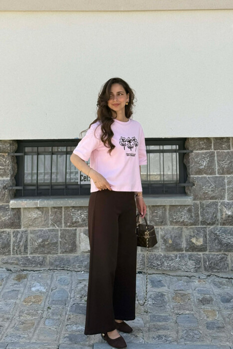 ONE COLOR FRONT DESIGN WOMAN T-SHIRT PINK/ROZE - 4