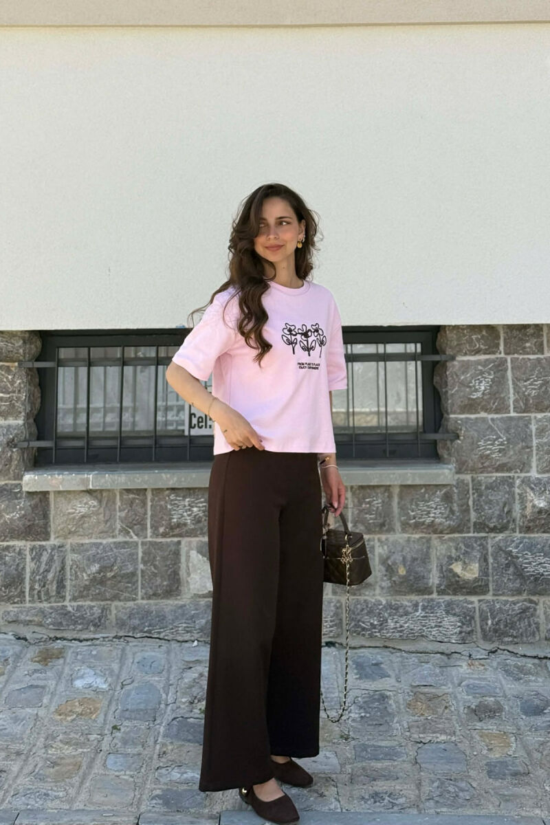 ONE COLOR FRONT DESIGN WOMAN T-SHIRT PINK/ROZE - 4