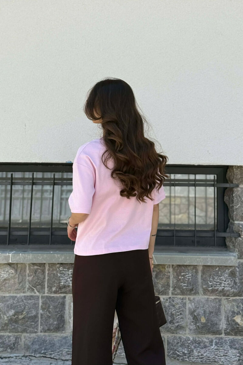 ONE COLOR FRONT DESIGN WOMAN T-SHIRT PINK/ROZE - 6