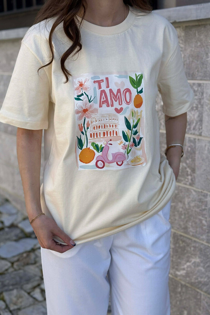 ONE COLOR FRONT IMAGE WOMAN T-SHIRT BEIGE/BEZHE - 3