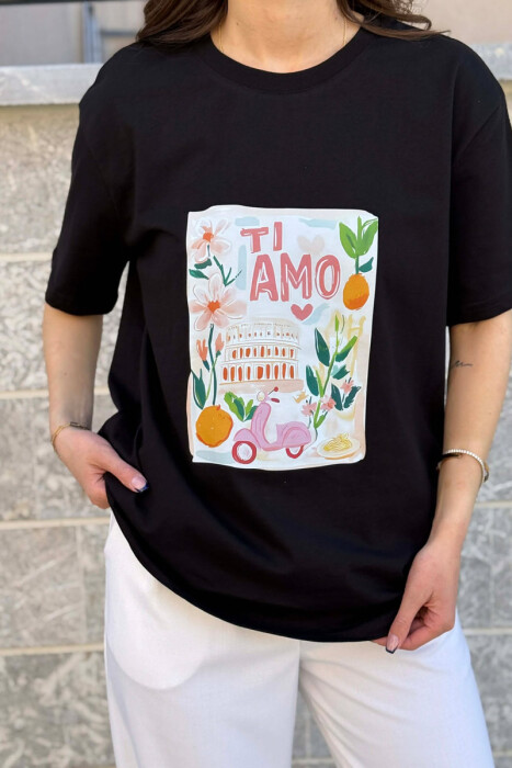 ONE COLOR FRONT IMAGE WOMAN T-SHIRT BLACK/ E ZEZE - 2