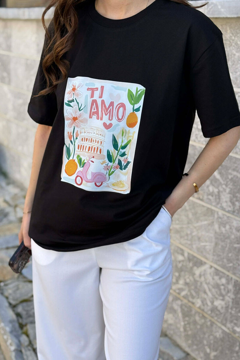 ONE COLOR FRONT IMAGE WOMAN T-SHIRT BLACK/ E ZEZE - 3