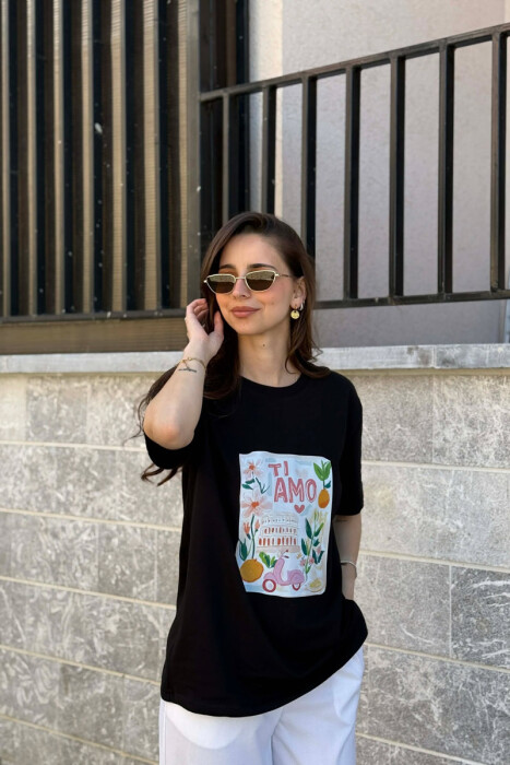 ONE COLOR FRONT IMAGE WOMAN T-SHIRT BLACK/ E ZEZE 