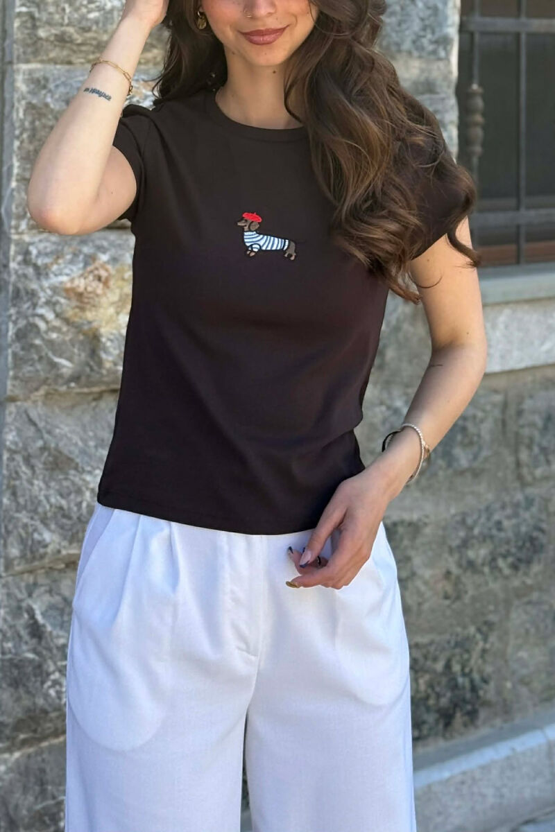 ONE COLOR FRONT IMAGE WOMAN T-SHIRT DARK BROWN/KAE - 2